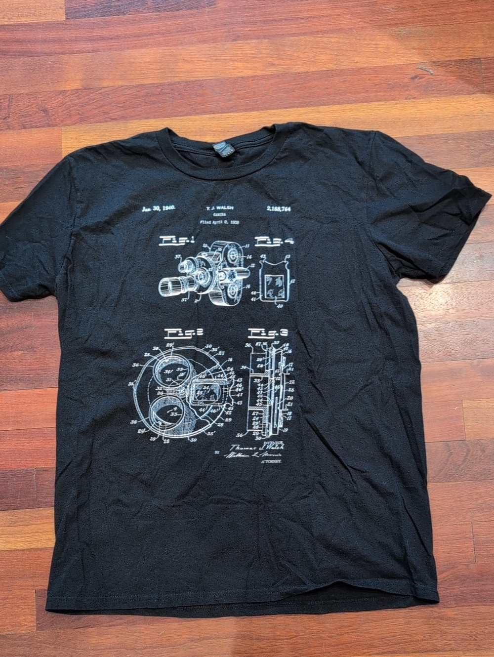 Black Graphic Patent-Style T-Shirt For Film Camera